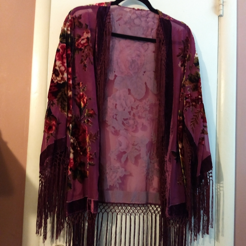 Burgundy Burnout Kimono